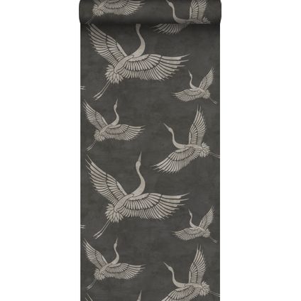 ESTAhome behangpapier kraanvogels donkergrijs - 0,53 x 10,05 m - 139334