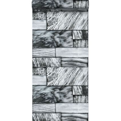 Origin Wallcoverings behangpapier marmeren stenen zwart en wit - 53 cm x 10,05 m