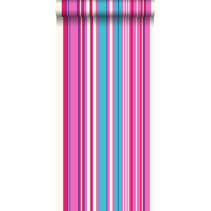 ESTAhome behangpapier strepen roze en turquoise - 53 cm x 10,05 m - 116533
