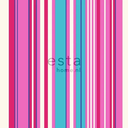 ESTAhome papier peint à rayures rose et turquoise - 53 cm x 10,05 m - 116533 2