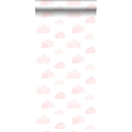 ESTAhome behangpapier gestempelde wolkjes licht roze en wit - 53 cm x 10,05 m