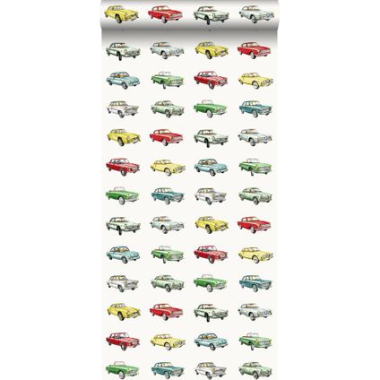 ESTAhome behangpapier vintage auto's rood, geel en groen - 53 cm x 10,05 m - 138731