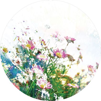 Sanders & Sanders papier peint panoramique rond adhésif fleurs vert, rose et blanc - Ø 70 cm