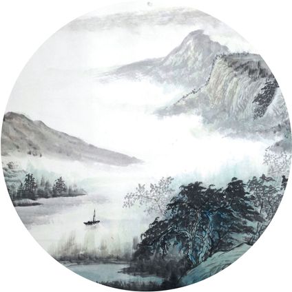 Sanders & Sanders papier peint panoramique rond adhésif montagnes noir, blanc et gris - Ø 70 cm