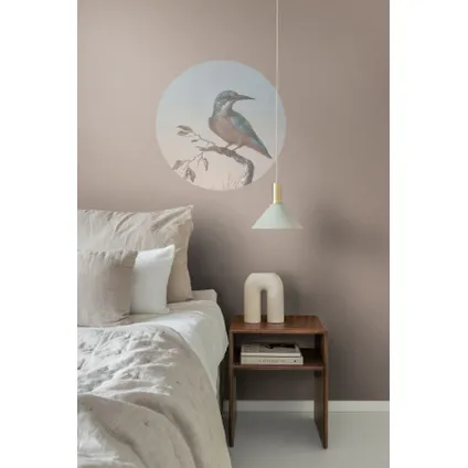 ESTAhome papier peint panoramique rond adhésif martin-pêcheur sur branche rouge grisé clair 2