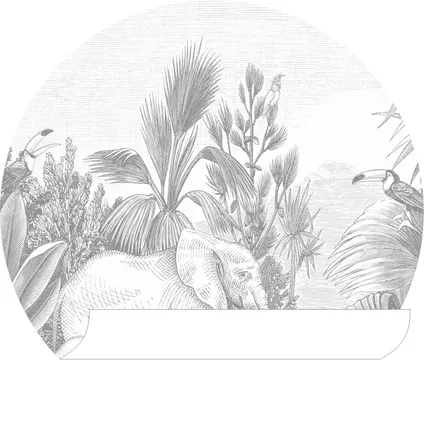 ESTAhome zelfklevende behangcirkel jungle-motief grijs - Ø 70 cm - 159075 4