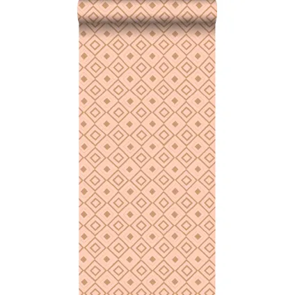 ESTAhome behang ruiten perzik roze en glanzend koper bruin - 0,53 x 10,05 m - 128828