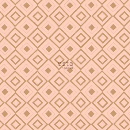 ESTAhome behang ruiten perzik roze en glanzend koper bruin - 0,53 x 10,05 m - 128828 8