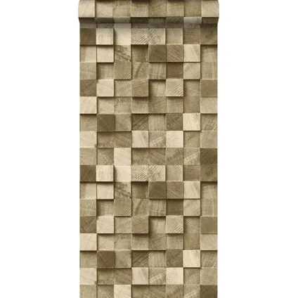 ESTAhome behang 3D-houtmotief donker beige - 53 cm x 10,05 m - 138529