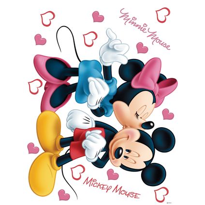 Disney muursticker Minnie & Mickey Mouse roze, rood, geel en blauw - 65 x 85 cm