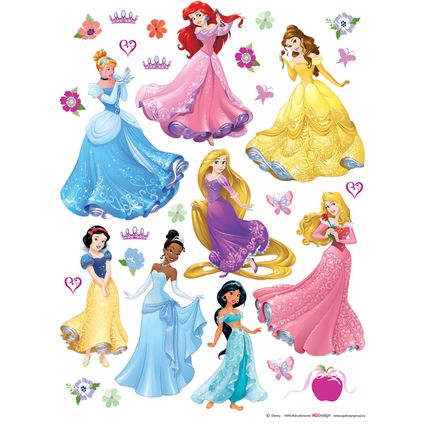 Disney muursticker prinsessen blauw, geel, paars en roze - 65 x 85 cm - 600106