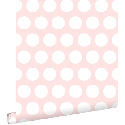 ESTAhome behang stippen wit en licht roze - 53 cm x 10,05 m - 128859
