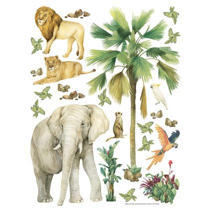Sanders & Sanders muursticker jungle dieren groen - 85 x 65 cm - 601353