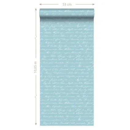 ESTAhome behangpapier handgeschreven latijnse bloemennamen licht azuurblauw 7