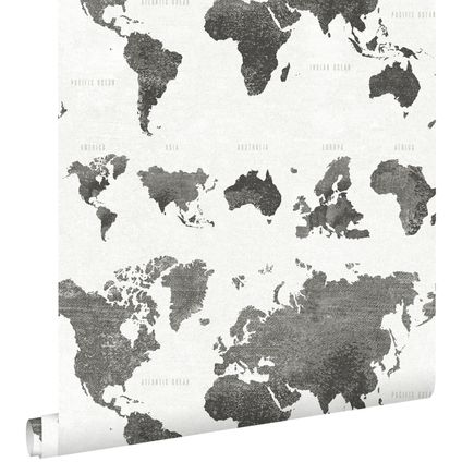 ESTAhome behang vintage wereldkaarten donkergrijs - 0,53 x 10,05 m - 138973