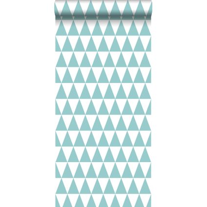 ESTAhome behangpapier grafisch geometrische driehoeken turquoise en mat wit