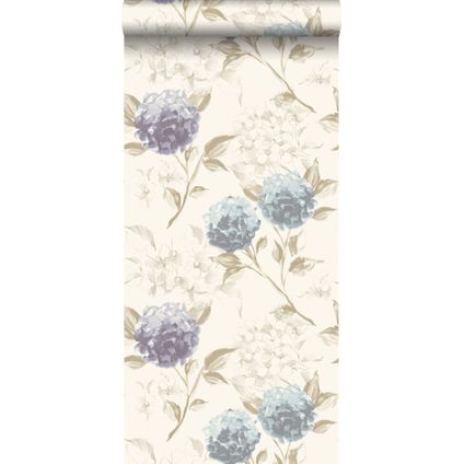 ESTAhome behangpapier hortensia's pastelblauw en lila paars - 53 cm x 10,05 m