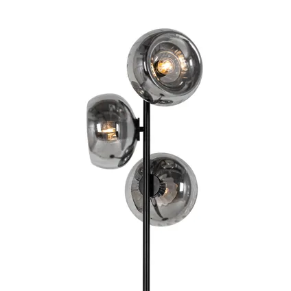 QAZQA Art Deco vloerlamp zwart met smoke glas 3-lichts - Ayesha 3