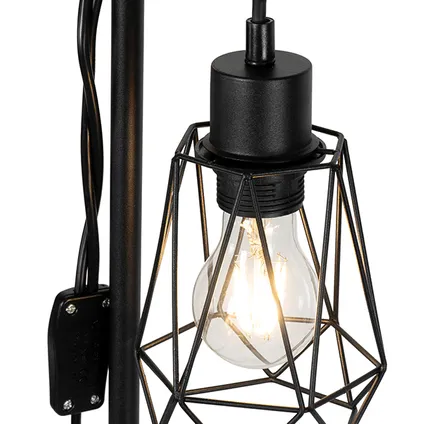 QAZQA Landelijke vloerlamp zwart met hout 2-lichts met kap - Dami Frame 7