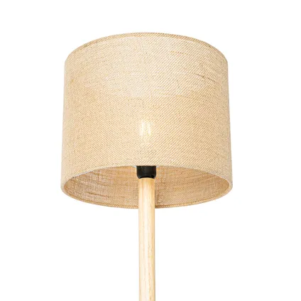 QAZQA Landelijke vloerlamp hout met linnen kap naturel 32 cm - Mels 5