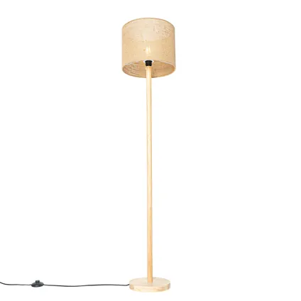 QAZQA Landelijke vloerlamp hout met linnen kap naturel 32 cm - Mels 8