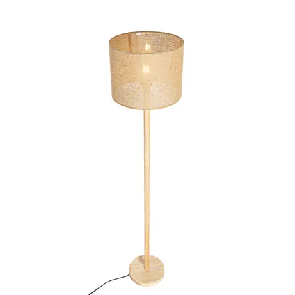 QAZQA Landelijke vloerlamp hout met linnen kap naturel 32 cm - Mels 9