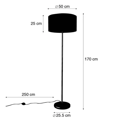 QAZQA Lampadaire noir avec abat-jour blanc 50 cm - Simplo 4