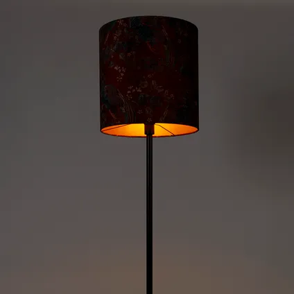 QAZQA Vloerlamp zwart kap pauw dessin rood 40 cm - Simplo 10
