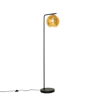 QAZQA Design vloerlamp zwart met goud glas - Bert 2