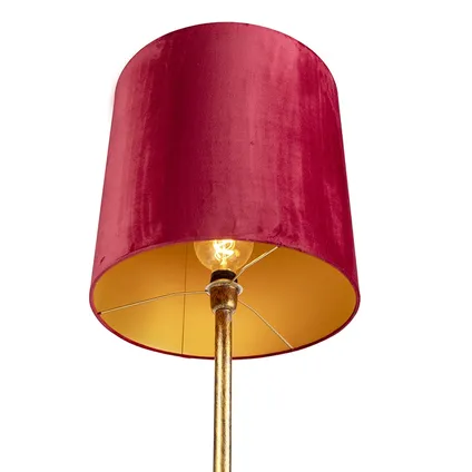 QAZQA Vintage vloerlamp goud met rode kap 40 cm - Simplo 5