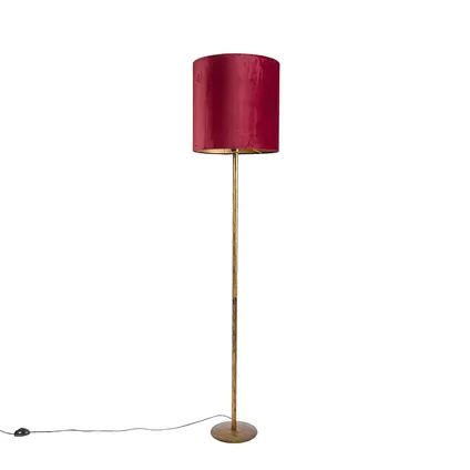 QAZQA Vintage vloerlamp goud met rode kap 40 cm - Simplo 9