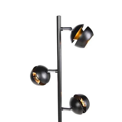 QAZQA Moderne vloerlamp 3-lichts zwart met gouden binnenkant - Buell Deluxe 9