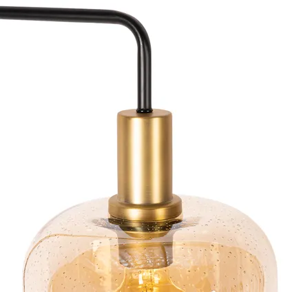 QAZQA Design vloerlamp zwart met messing en amber glas - Zuzanna 5