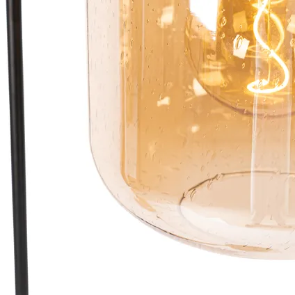 QAZQA Design vloerlamp zwart met messing en amber glas - Zuzanna 6