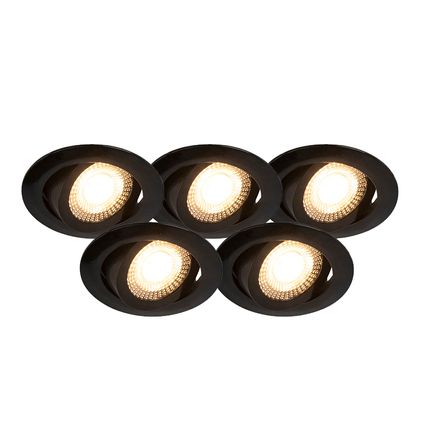 QAZQA Lot de 5 spots encastrables modernes noirs avec LED dimmable en 3 étapes - Mio