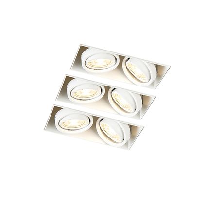 QAZQA Lot de 3 spots encastrables blanc GU10 inclinable trimless 2 lumières - Oneon