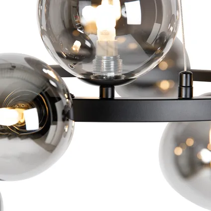 QAZQA Art Deco hanglamp zwart met smoke glas 12-lichts - David 8