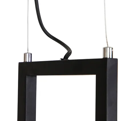 QAZQA Industriële hanglamp zwart met hout en rek 4-lichts - Cage Rack 10