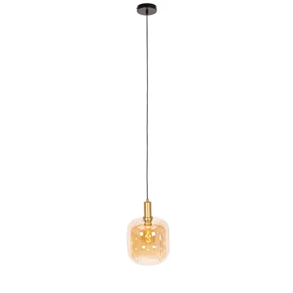 QAZQA Lampe à suspension design noire avec laiton et verre ambré - Zuzanna 10