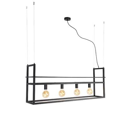 QAZQA Suspension industrielle noire avec support grand 4 lumières - Cage Rack 2