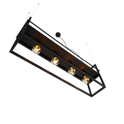 QAZQA Industriële hanglamp zwart met rek large 4-lichts - Cage Rack 8