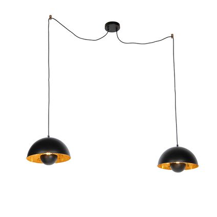 QAZQA Lampes à suspension industrielles noires avec 2 lumières dorées - Magna Eglip