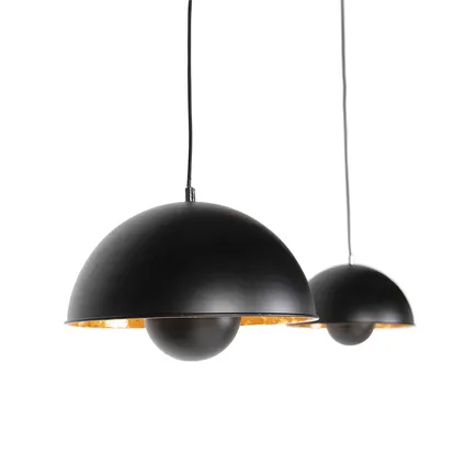 QAZQA Lampes à suspension industrielles noires avec 2 lumières dorées - Magna Eglip 7