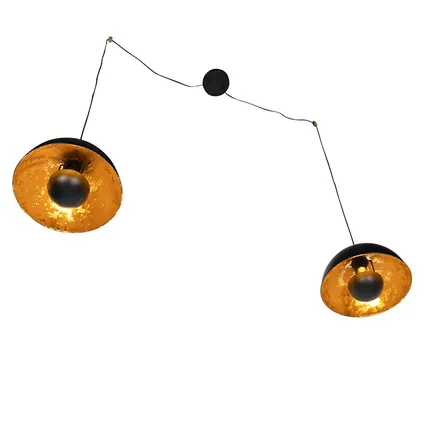 QAZQA Lampes à suspension industrielles noires avec 2 lumières dorées - Magna Eglip 8