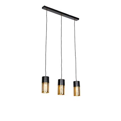 Industriële hanglamp zwart met goud langwerpig 3-lichts - Raspi