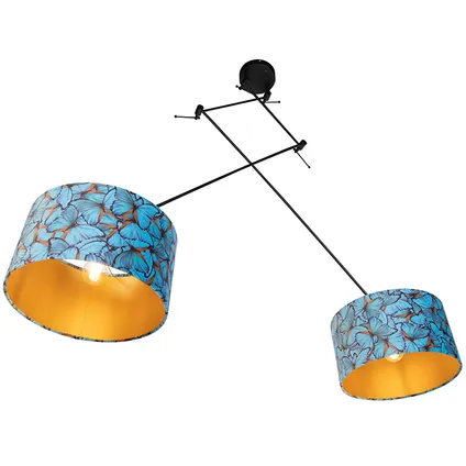 QAZQA Hanglamp met velours kappen vlinders met goud 35 cm - Blitz II zwart 6