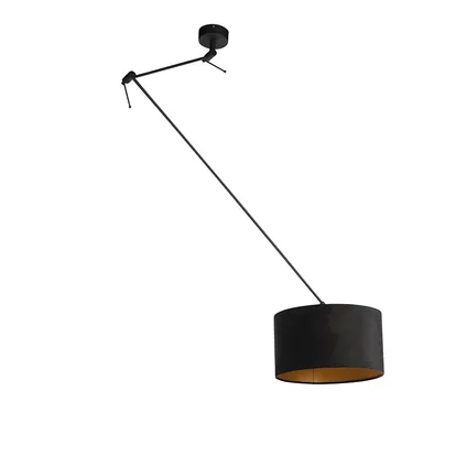 QAZQA Hanglamp met velours kap zwart met goud 35 cm - Blitz I zwart 10