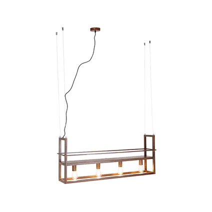 QAZQA Industriële hanglamp roestbruin met rek 4-lichts - Cage Rack 2