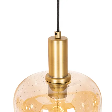 QAZQA Design hanglamp zwart met messing en amber glas 4-lichts - Zuzanna 2
