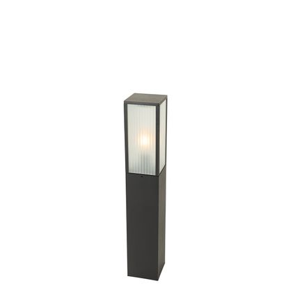 QAZQA Lampe d'extérieur sur pied noire avec verre nervuré 80 cm IP44 - Charlois